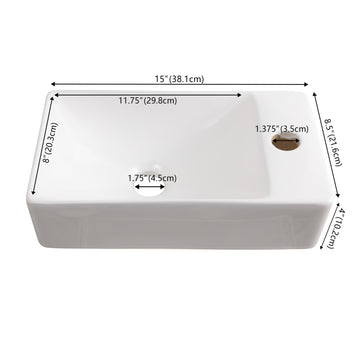 Felix 15 in. W x 8 in. D Modern Wall Mounted Rectangular Ceramic Mini Sink